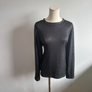 Marks & Spencer Collection Women's Black Ribbed Shimmery Fitted Top, SZ 12